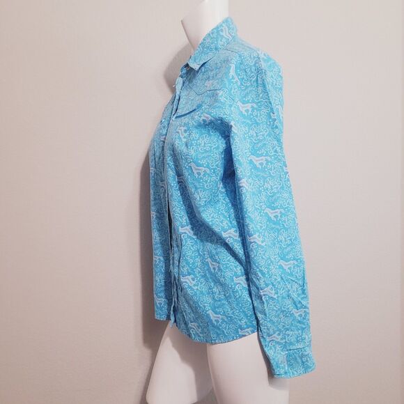 Wrangler Blues Small Polo snap button front collar horse graphic print cowgirl - Picture 3 of 11